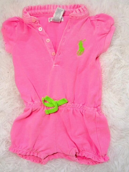 Ralph Lauren Other - Ralph Lauren Pink Baby Bubble Romper 9M Pony Logo Outfit